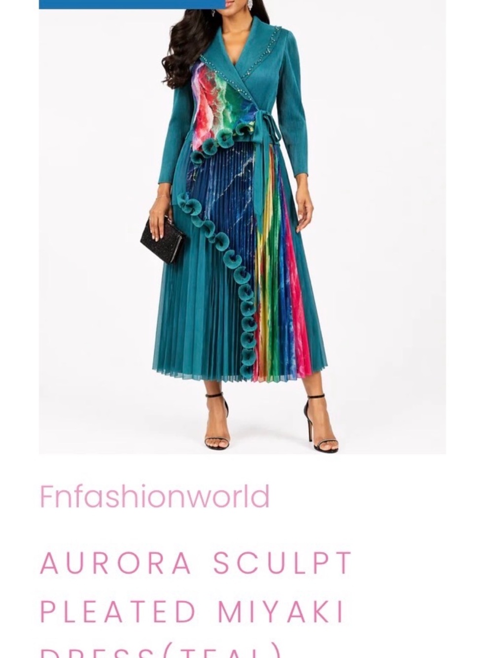 Teal Wrap Maxi Dress with Multicolor Abstract Panels